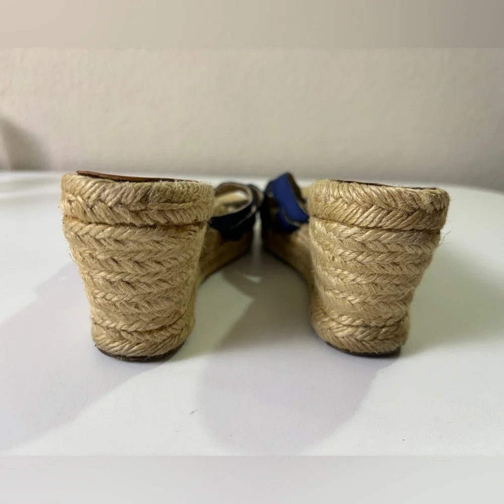 Stubbs & Wootton Kelly Navy Blue Wedge Jute Estate Espadrille  Sandals 36EU 6 US